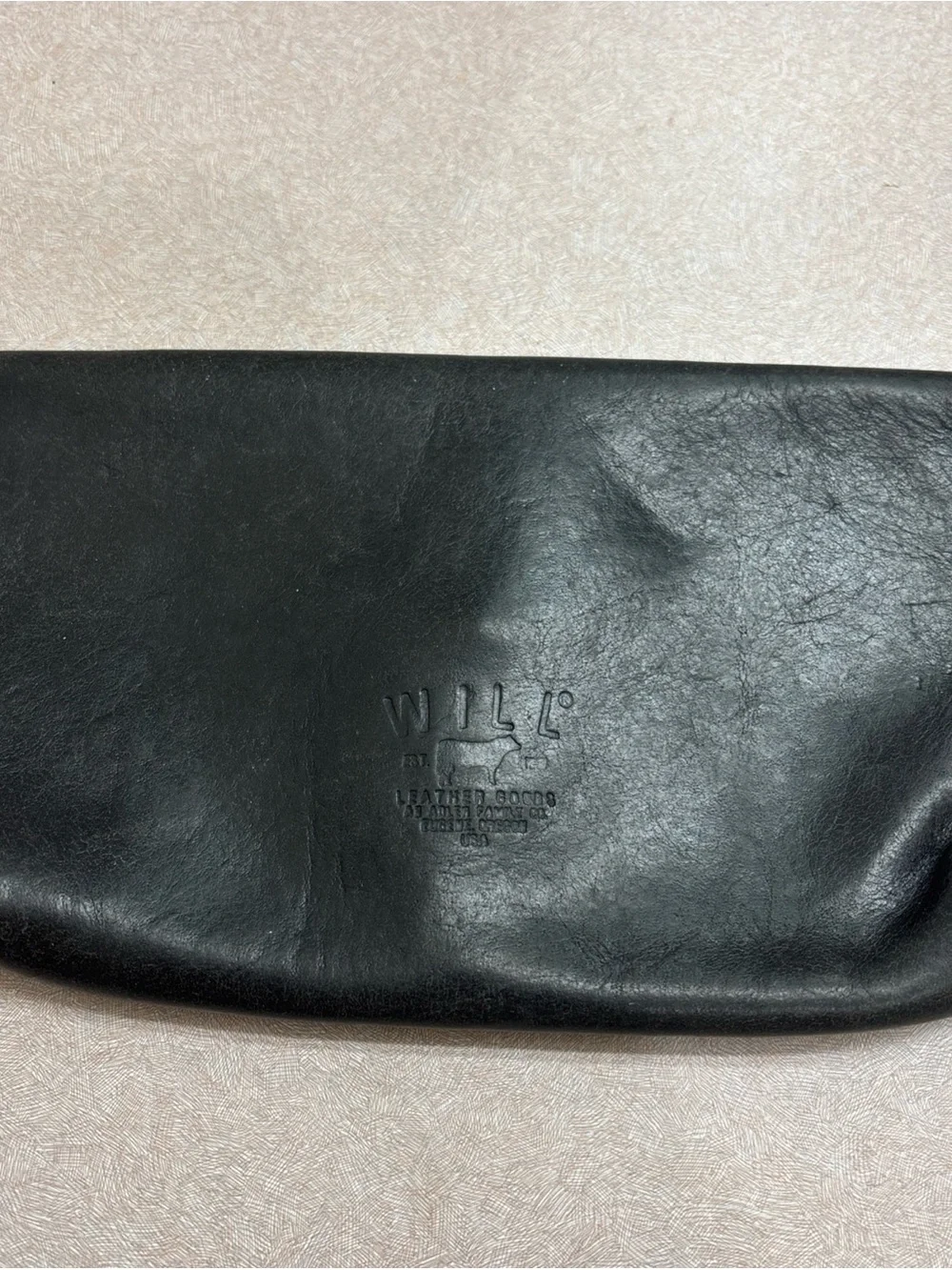 Will Leather Goods Black Distressed Leather Pouch Work Bag Metal Stud Fastener